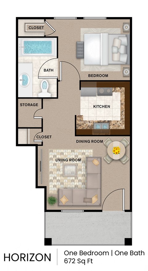 the floor plan of one bedroom with bathroom and living room